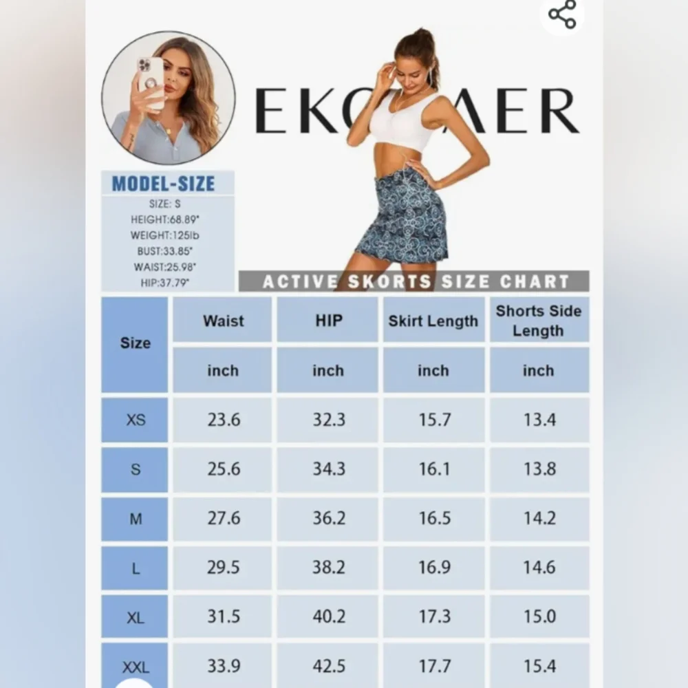 Ekouaer, women's skort, size XL, Colr blue, white and black - Picture 4 of 4